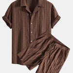 Geometric Jacquard Eyelet Cuban Shirt & Textured Shorts With Lining