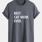 Regular Fit Best Cat Mom Ever Print Cotton T-Shirt