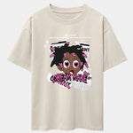 Cartoon Character Newspaper Print Drop Shoulder Oversize T-Shirt