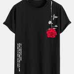 Rose Slogan Print Cotton Arc Hem T-Shirt