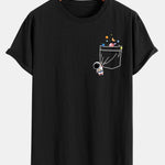 Astronaut Space Pocket Print Cotton Arc Hem T-Shirt