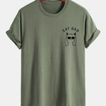 Regular Fit Cat Dad Wearing Glasses Print Cotton T-Shirt
