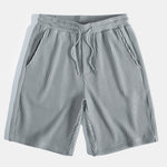 Knitted Waffle Arc Hem Hooded T-Shirt & Drawstring Waffle Shorts
