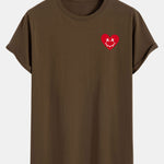 Heart Smiley Face Print Cotton Arc Hem T-Shirt