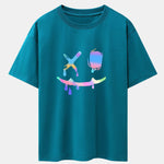 Colorful Smiley Face Print Drop Shoulder Oversize T-Shirt