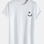 Smiley Print Cotton Arc Hem T-Shirt