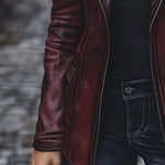Women's Vintage Jacket Zipper Pocket Faux Leather Jacket