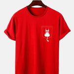 Cat Slipping Out Of Pocket Print T-Shirt