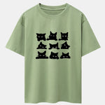 Black Cat Staring Print Drop Shoulder Oversize T-Shirt