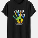Handprint Slogan Print Cotton Arc Hem T-Shirt