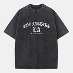 Gothic Los Angeles Print Washed Distressed Drop Shoulder T-Shirt