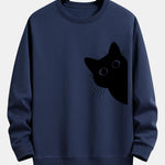 Black Cat Looking Out Print Relax Fit Sweatshirt