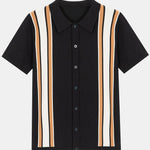 Short Sleeve Multi Stripe Button Up Sweater Polo