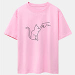 Fist Bump Cat Print Drop Shoulder Oversize T-Shirt