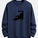 Black Cat Stretching Print Relax Fit Sweatshirt