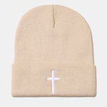 3D Cross Embroidered Pattern Flanged Knitted Hat