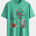 Halloween Skeleton Stay Spooky Print Washed Distressed Drop Shoulder T-Shirt