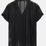 Mesh Textured Shirt & Straight Leg Linen Pants