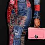 Chic Patchwork Bodycon Midi Dress