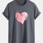 Regular Fit Doodle Heart Print Cotton T-Shirt
