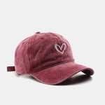 Heart Embroidery Washed Distressed Baseball Cap