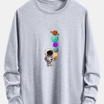 Long Sleeve Planet Astronaut Print Cotton T-Shirt