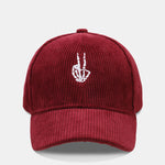 Skeleton Hand Embroidered Corduroy Baseball Cap