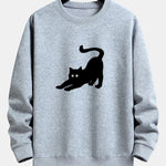 Black Cat Stretching Print Relax Fit Sweatshirt