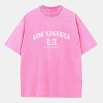 Gothic Los Angeles Print Washed Distressed Drop Shoulder T-Shirt
