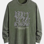 But You Know Print Relax Fit Long Sleeve Washed Distressed T-Shirt
