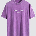 Paris Slogan Print Washed Distressed Drop Shoulder T-Shirt