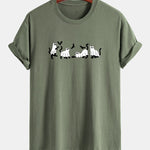 Regular Fit Black Cat Ghost Print Cotton T-Shirt