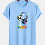 Regular Fit Dissolving Headphones Print Cotton T-Shirt