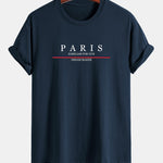 Regular Fit Stripe Paris Slogan Print Cotton T-Shirt