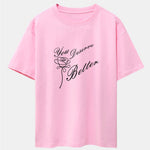 Rose Slogan Print Drop Shoulder Oversize T-Shirt