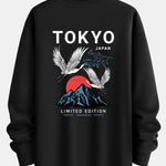 Tokyo Crane Back Print Relax Fit Sweatshirt