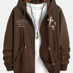 Cross Slogan Print Relax Fit Zip Hoodie
