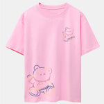Colorful Bear Print Drop Shoulder Oversize T-Shirt
