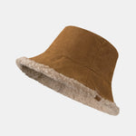 Thick And Warm Corduroy And Cashmere Splicing Multifunctional Soft Plush Bucket Cap Can Be Worn In Both Directions