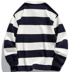 Relax Fit Waffle Wide Striped Polo Sweatshirt