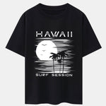 Hawaii Sun Palm Trees Print Drop Shoulder Oversize T-Shirt