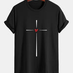 Regular Fit Cross Heart Print Cotton T-Shirt