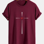Regular Fit Cross Heart Print Cotton T-Shirt