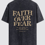 Faith Over Fear Print Washed Distressed Drop Shoulder T-Shirt
