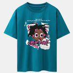 Cartoon Character Newspaper Print Drop Shoulder Oversize T-Shirt
