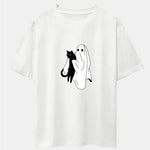 Ghost Black Cat Print Drop Shoulder Oversize T-Shirt