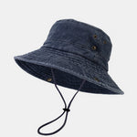 Washed Distressed Bucket Hat With Chin Strap