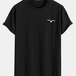Seagull Print Cotton Arc Hem T-Shirt