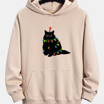 Colorful Light Black Cat Print Relax Fit Hoodie