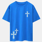 Ornamental Cross Print Drop Shoulder Oversize T-Shirt